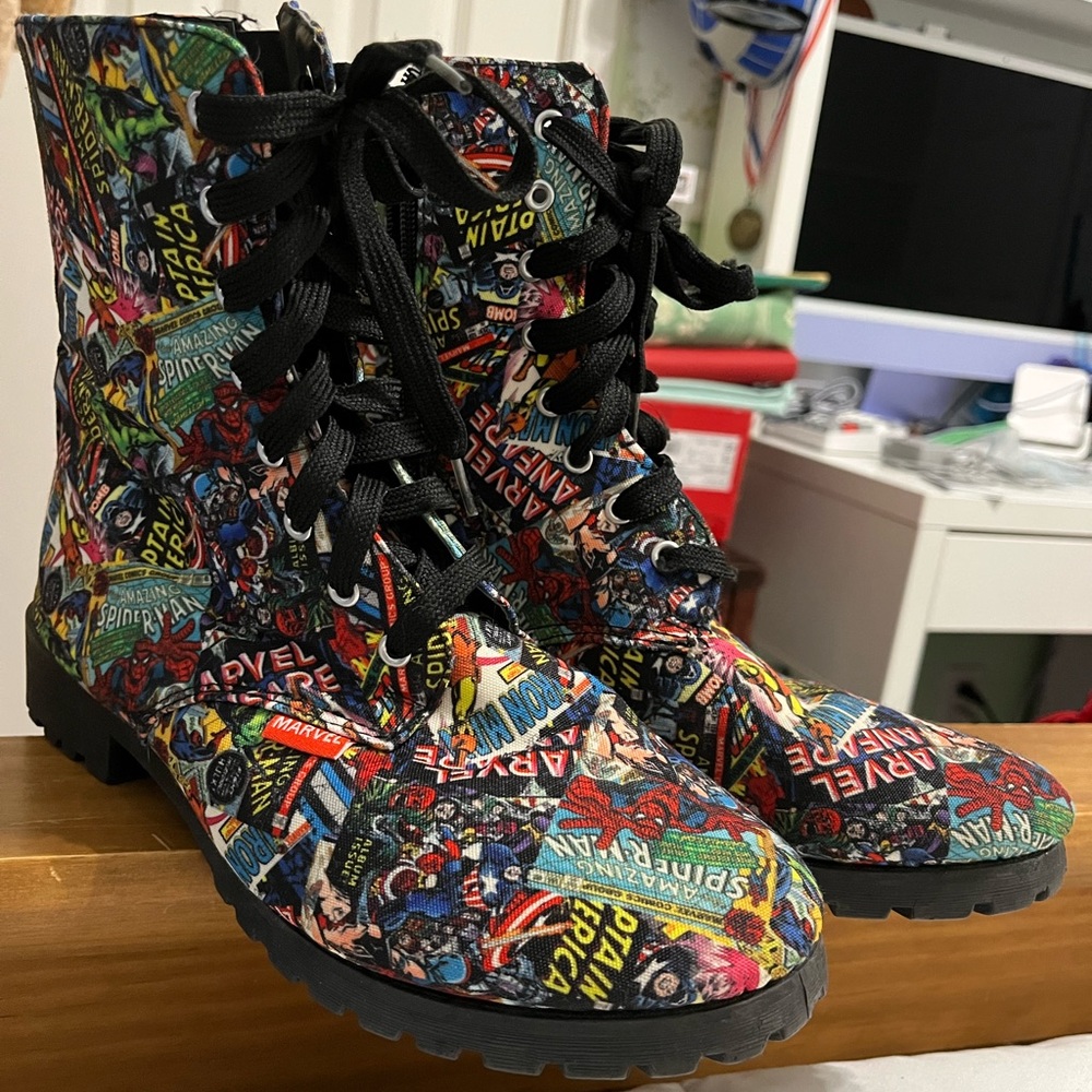 marvel comic book graphic combat boots